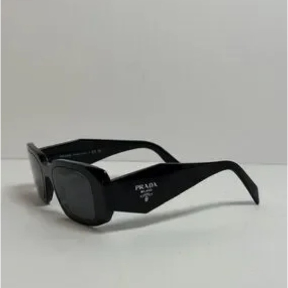 Prada SPR 17W Symbole Sunglasses in Black Acetate with Geometric Triangle Temple - Picture 5 of 10